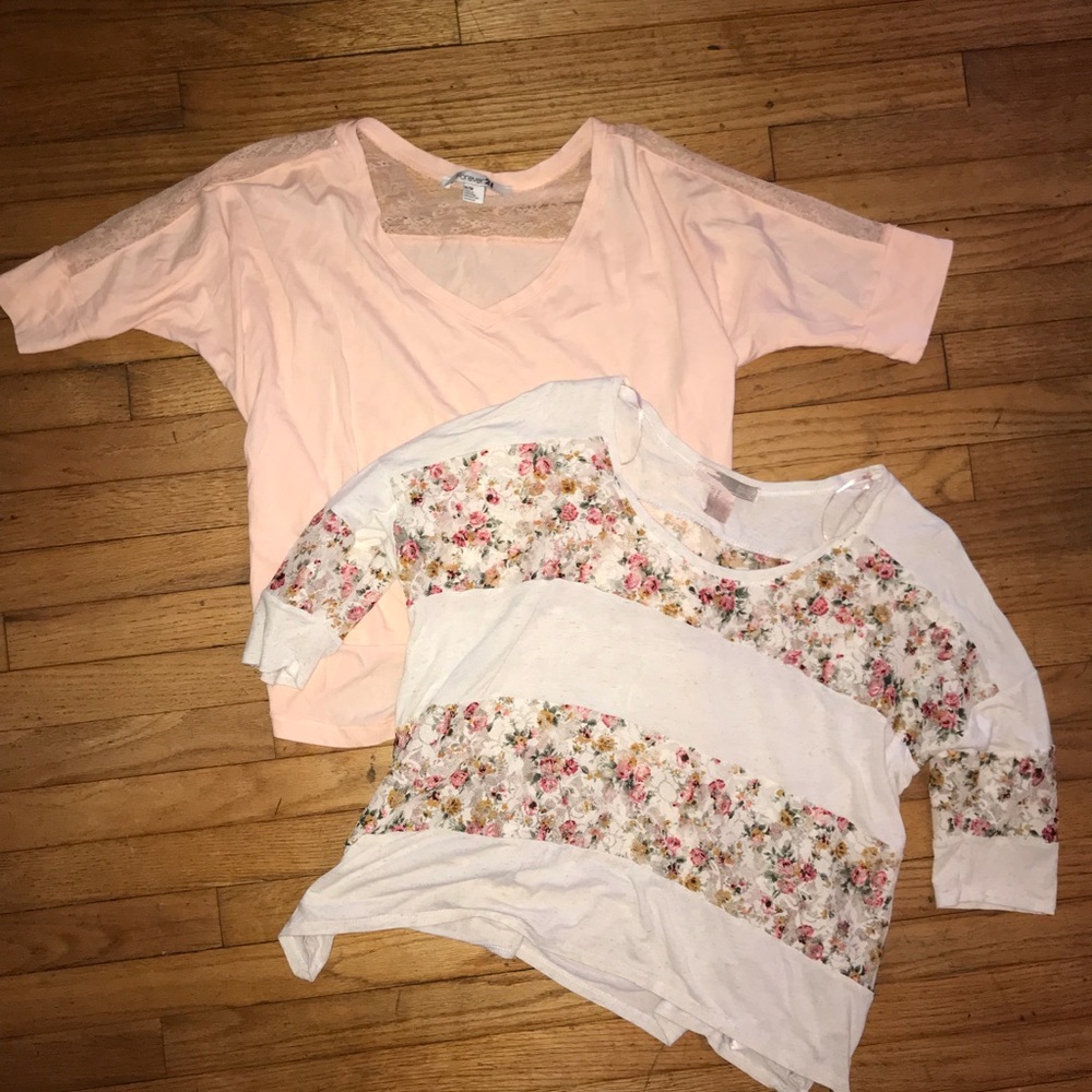 2 forever 21 Pastel Floral Crop Blouses Medium